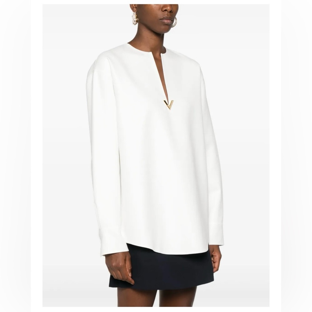 NWT- Valentino White Top with Gold V- Accent